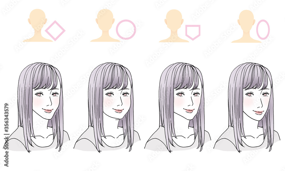 美容イラスト_顔型別ヘアスタイル 美容イラスト_顔型別ヘアスタイル