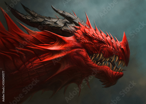 Red dragon head digital painting. Fototapet