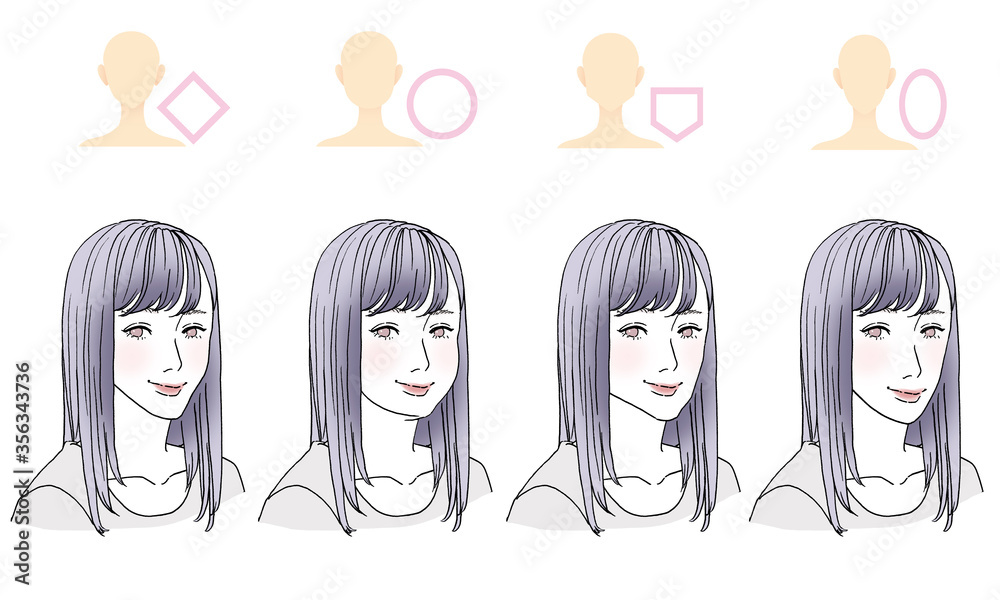美容イラスト_顔型別ヘアスタイル 美容イラスト_顔型別ヘアスタイル