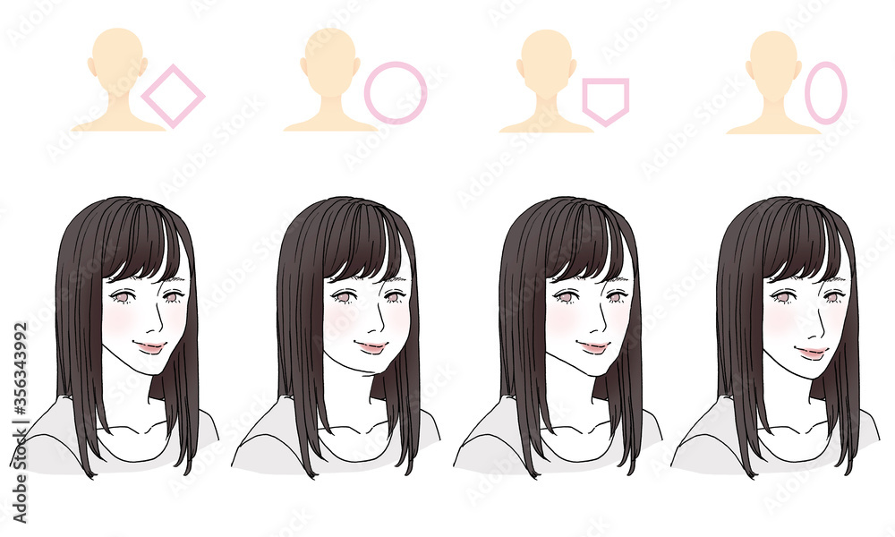 美容イラスト_顔型別ヘアスタイル 美容イラスト_顔型別ヘアスタイル