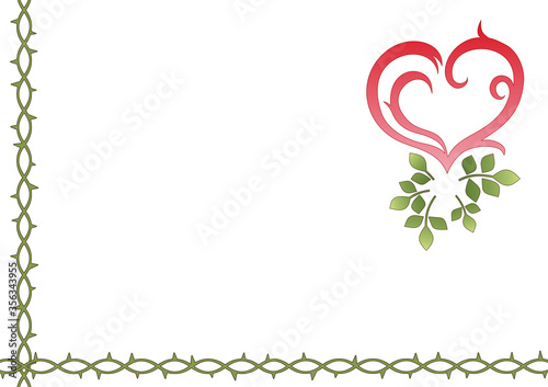 ハート（薔薇の葉）と茨