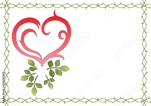 ハート（薔薇の葉）と茨