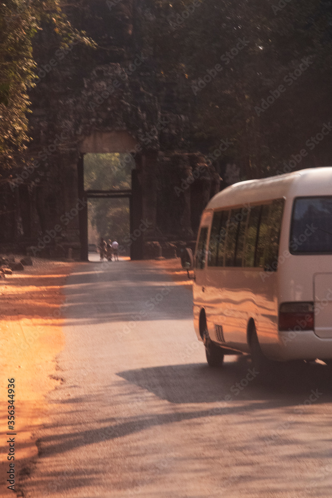 Obraz premium Old retro photo of Angkor Wat gates, Kingdom of Cambodia