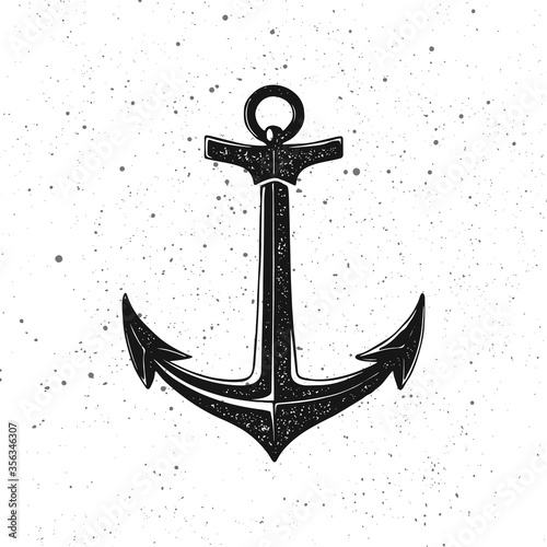 Vintage hand drawn anchor ink stamp style illustration for flayer poster logo or t-shirt apparel clothing print. Vector illustration on texture background.