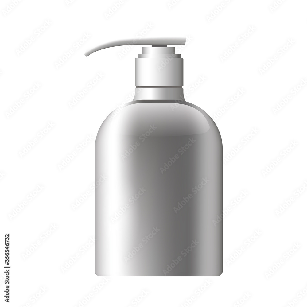 bottle with push dispenser product with metalic silver color bottle with push dispenser product with metalic silver color