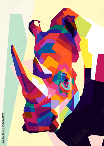 Vector illustration of an rhino. Colorful pop art of rhino
