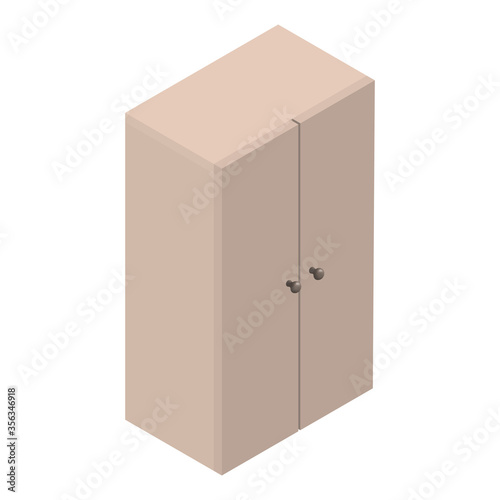 Isometric wardrobe with doors. Wooden floor cabinet. Indoor furniture. Vector EPS10.