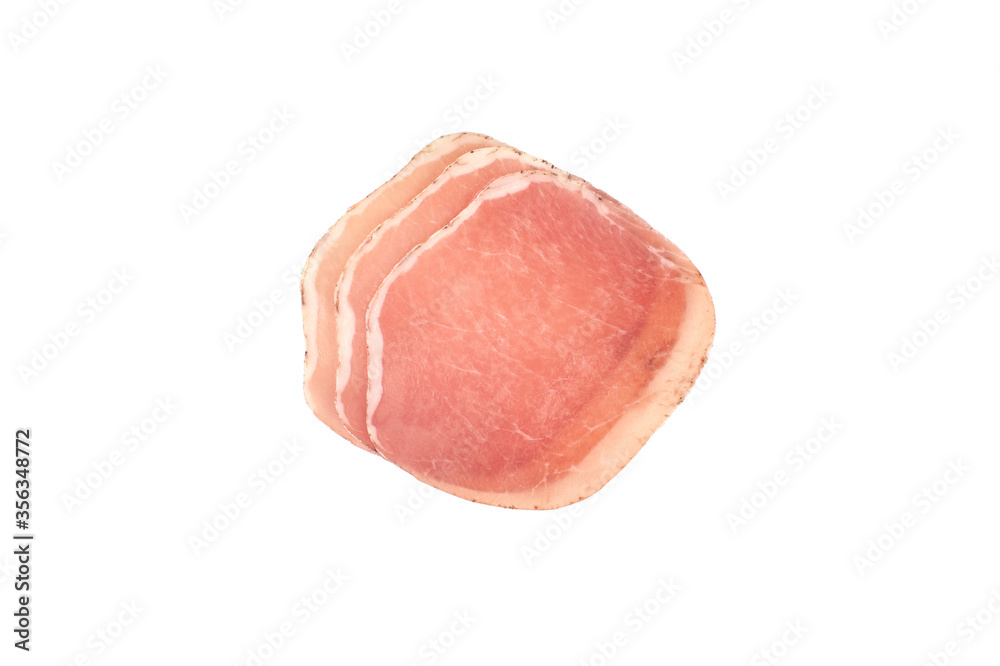 Italian prosciutto or jamon. Isolated on white background. Raw ham. Italian prosciutto or jamon. Isolated on white background. Raw ham.