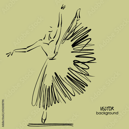 art sketched beautiful young ballerina with long tutu in the dance