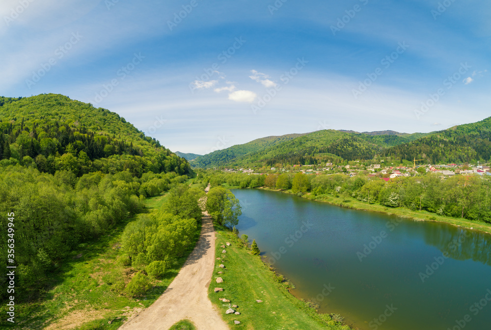 Mountain river on a sunny day. Nature landscape. Carpathian Mountains, Opir river, Skole, Ukraine, Europe