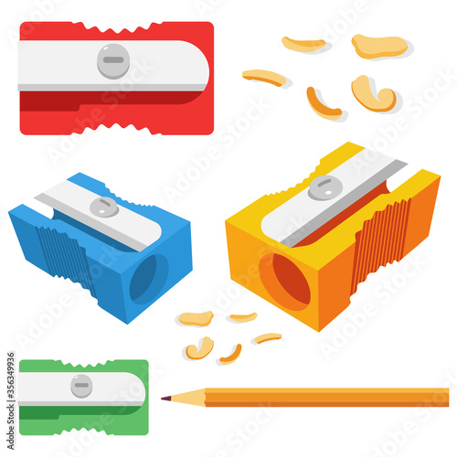 Sharpener and pencil vector cartoon set isolated on a white background.