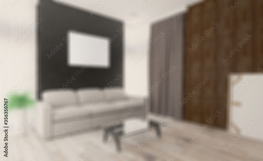 Unfocused, Blur phototography. living room. white leather sofa. big windows. walls made of wood panels. Empty paintings. 3D rendering Unfocused, Blur phototography. living room. white leather sofa. big windows. walls made of wood panels. Empty paintings. 3D rendering