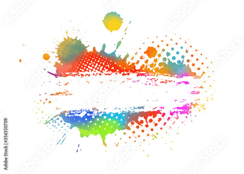 Multi color blots background. Grunge texture stroke line. Art ink dirty design. Border for artistic shape, paintbrush element. Brushstroke graphic. Vector illustration