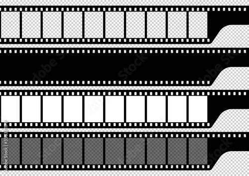 Stripes of photographic film. Vintage element. A set of ended film with or without frames. Vector illustration.