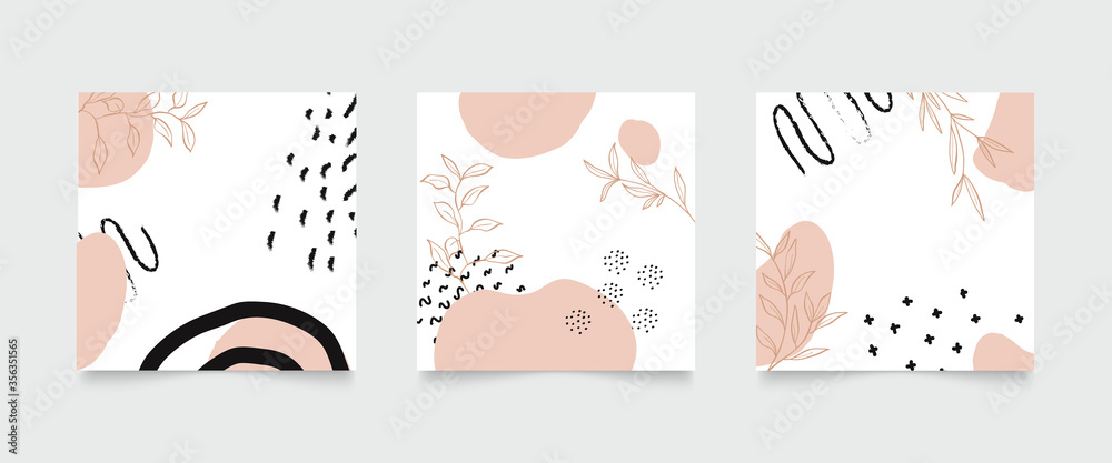 Social media stories and post creative vector set. Abstract shapes background template with floral and copy space for text and images. Vector illustration. Social media stories and post creative vector set. Abstract shapes background template with floral and copy space for text and images. Vector illustration.