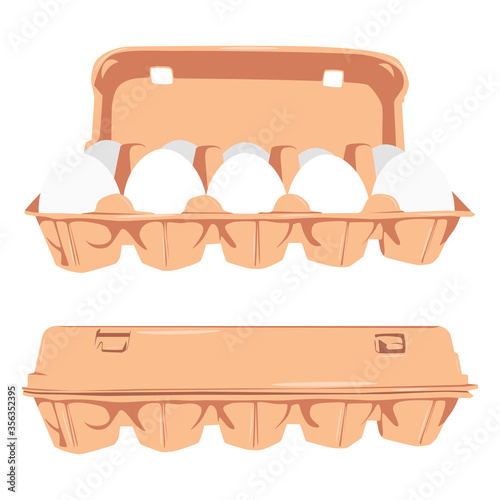 Eggs in carton box vector cartoon set isolated on a white background. photo