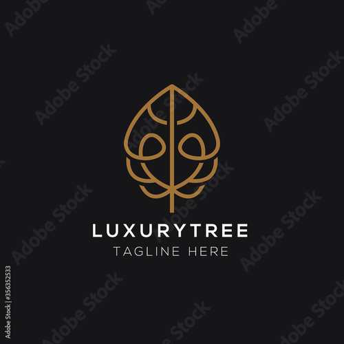 creative floral line luxury gold tree decoration logo design