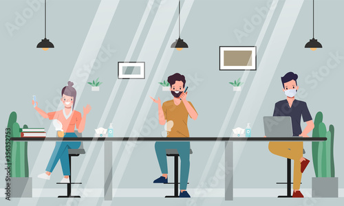 People maintain keep social distancing. Restaurant social distancing. New normal lifestyle in cafe restaurant.