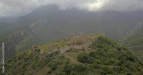 Drone footage of Villehardouin Castle. Peloponnese, Greece photo