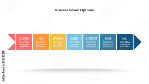 Business infographics. Timeline with 7 steps, options, squares. Vector template.