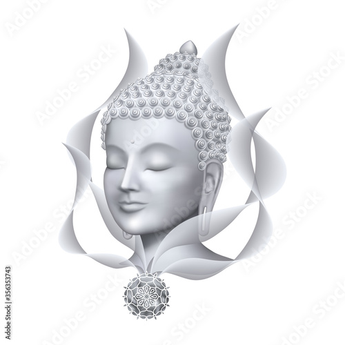 Buddha face with abstract lines and mandala vector print