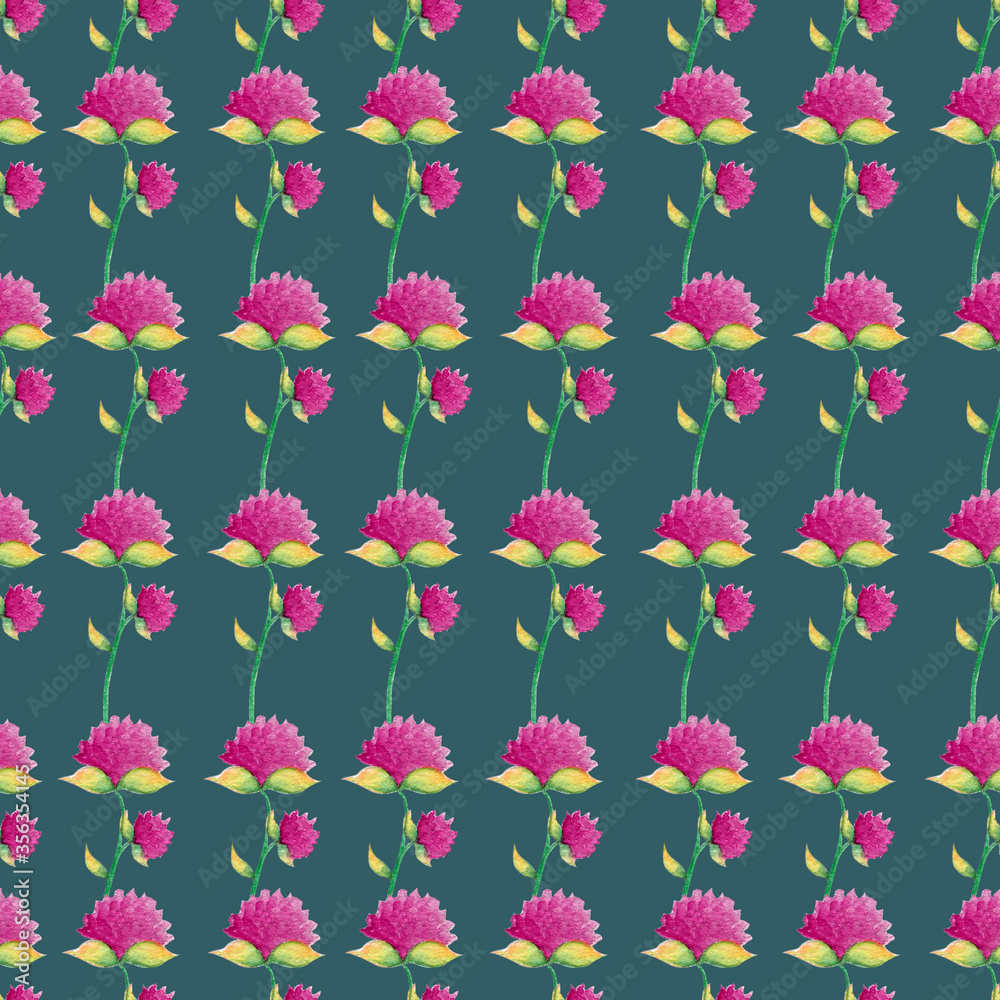 Bright red wildflowers pattern. Floral design for decoration. Pink botanical print in stable colors. Floral seamless print for textiles, packaging, clothes, cards. Summer colorful print.