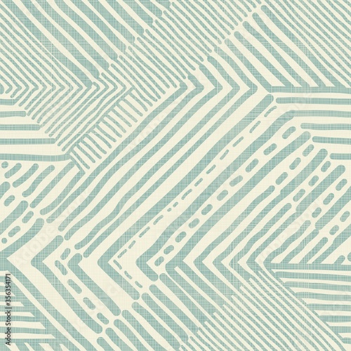 Seamless geometric pattern from abstract doodles stripes. Hand drawn collage in turquoise and beige. Vector illustration