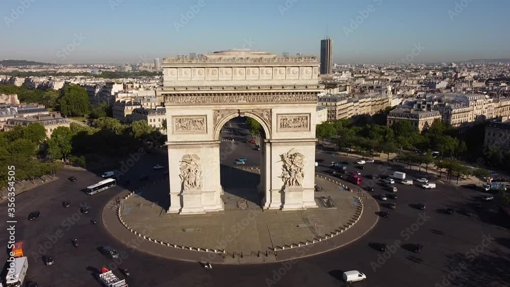 Aerial backward of Triumphal arch in Paris