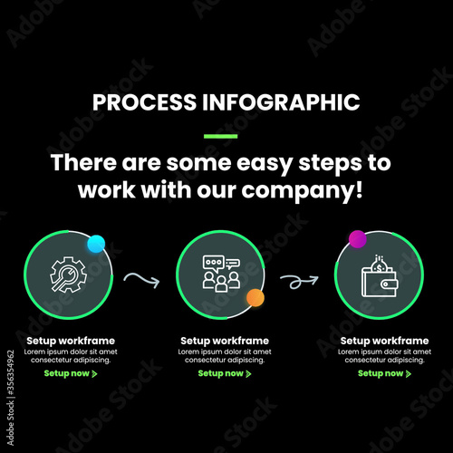 Infographics 3 steps elements. Business Infographic template with icons and 3 options. Business data visualization. Process chart. Abstract elements of graph, diagram with 3 steps, options, parts.