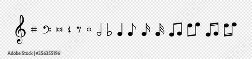 Note. Music Notes vector icons collection. Notes in a row, isolated on transparent background. Vector illustration