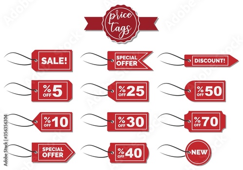 Price tag or sale tags and labels vector template set with discount rates