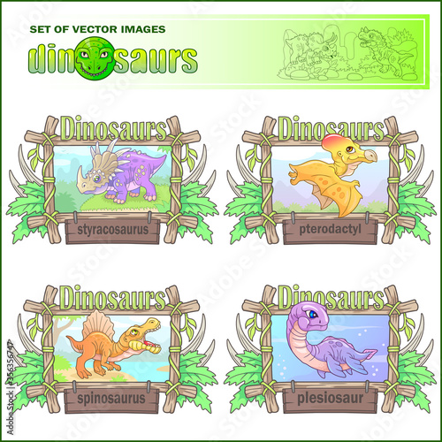 cartoon cute prehistoric dinosaurs, set of funny images