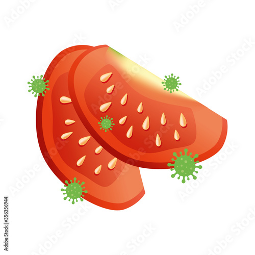 tomato vegetable with covid 19 virus design of 2019 ncov cov coronavirus infection and corona theme Vector illustration