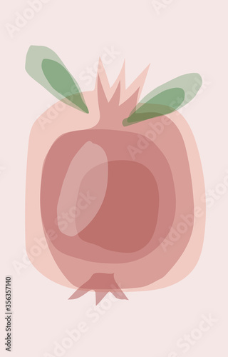 Red pomegranate on pink background. Isolated vector fruit in decorative style.