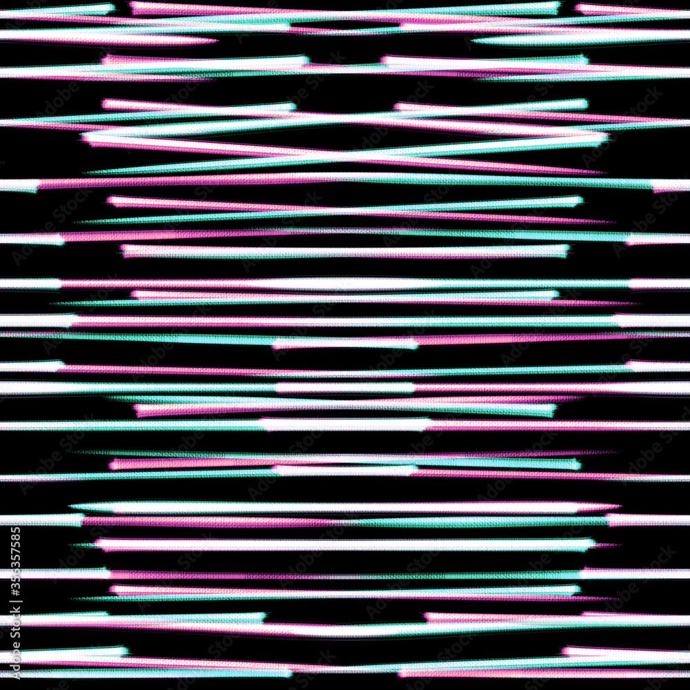 Neon seamless pattern with hand drawn colorful sticks on a black background