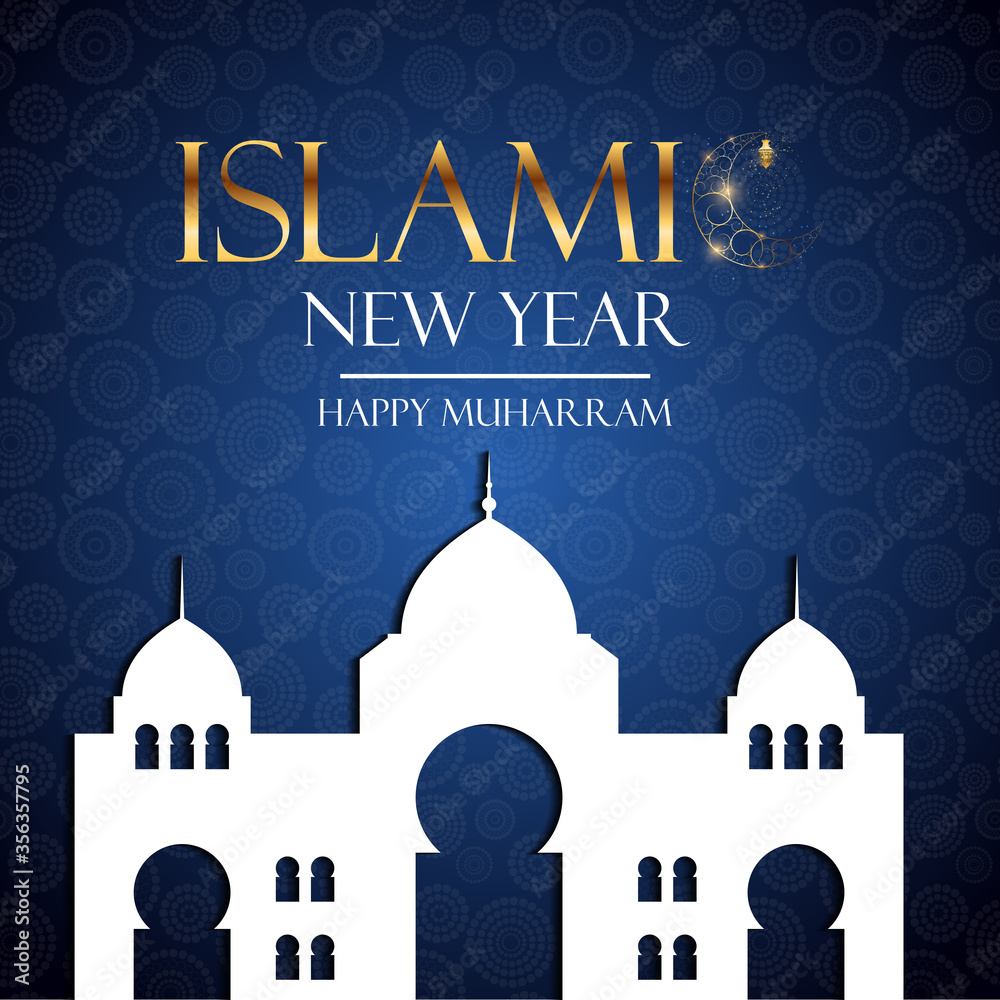 Islamic new year holiday background.  Happy Muharram. Vector Illustration