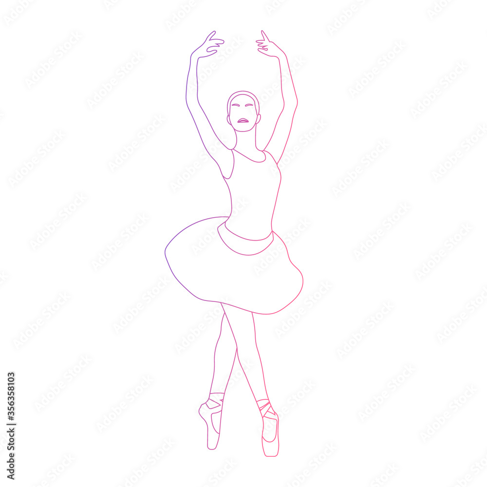 Beautiful slim ballet dancer or ballerina posing icon. Dancing woman or girl or lady. Theater dance performer on stage. Stage performance. Feminine style. Women's day - Vector line art illustration. Beautiful slim ballet dancer or ballerina posing icon. Dancing woman or girl or lady. Theater dance performer on stage. Stage performance. Feminine style. Women's day - Vector line art illustration.