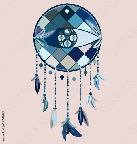 vector image of dreamcatcher with feathers and eye