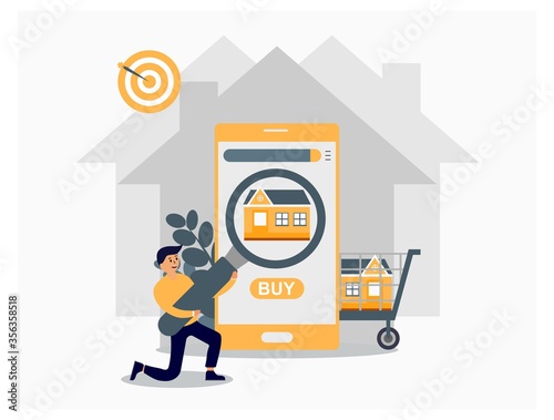 Illustration of real estate searching house for sale or rent