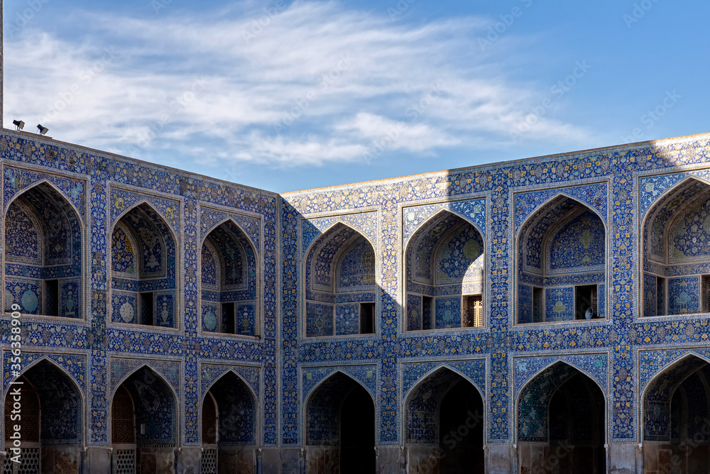 Details of the courtyard walls inside the Shah Mosque in Isfahan, Iran