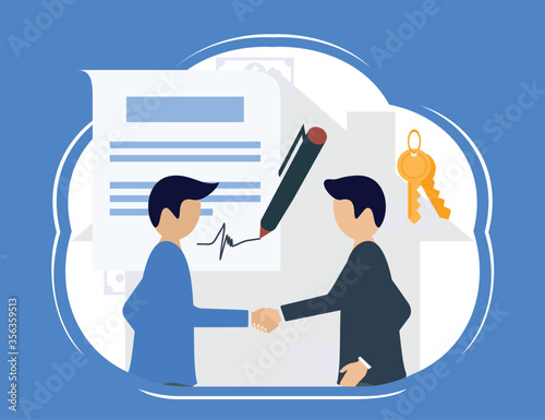Approved mortgage loan application with house key flat illustration