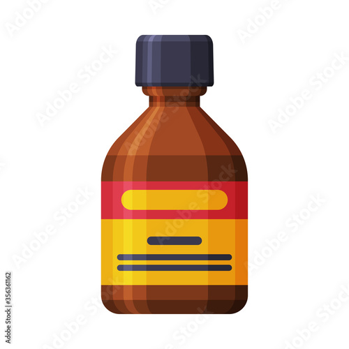 Medicine Glass Bottle, Pharmaceutical Product, Drug Store, Medical Prescription Packaging Flat Style Vector Illustration