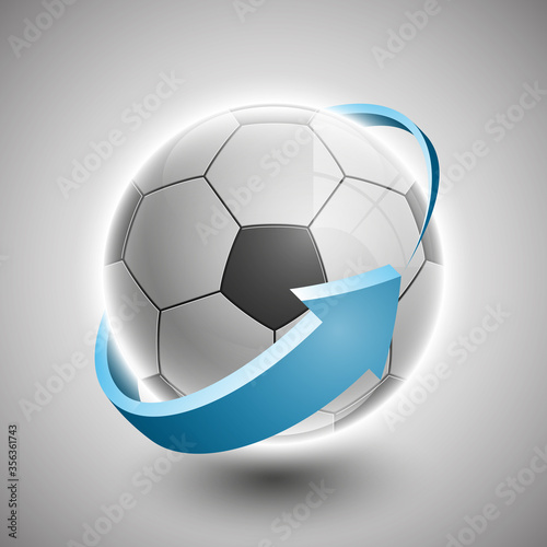 Shiny soccer ball with a dynamic arrow around waiting to be kicked 