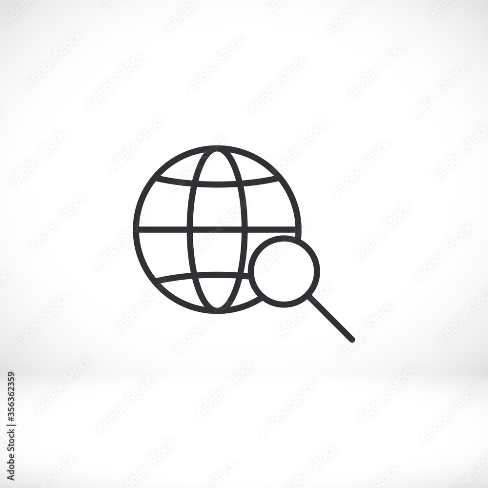 Globe magnifier black vector icon line linear style on the background. Best icon 10 eps illustration Globe magnifier black vector icon line linear style on the background. Best icon 10 eps illustration