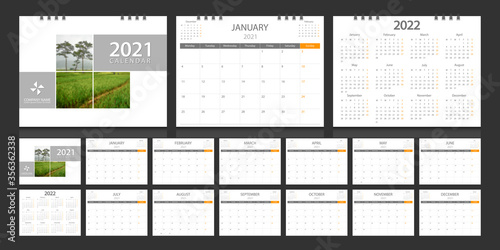 Calendar 2021, calendar 2022, week start Monday corporate design template vector.