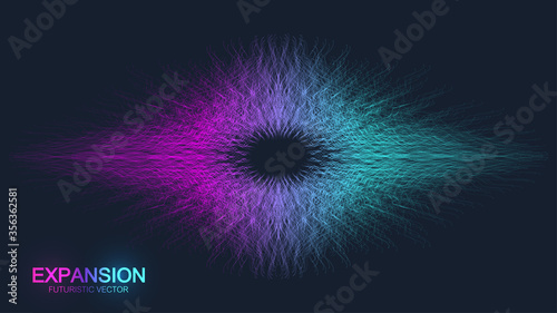 Expansion of life. Colorful explosion background with connected line and dots, wave flow. Visualization Quantum technology. Abstract graphic background explosion, motion burst, vector illustration