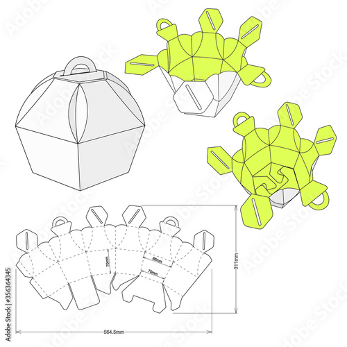 Cake Box and Die-cut Pattern. The .eps file is full scale and fully functional. Prepared for real cardboard production.