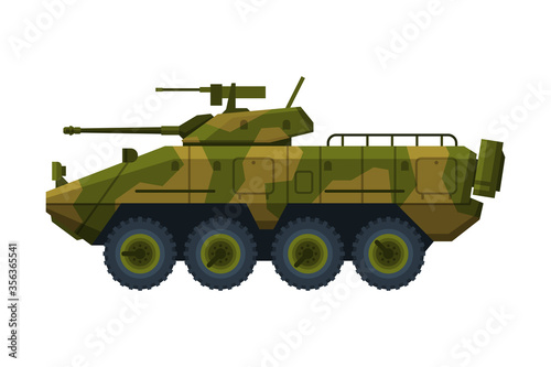 Armored Infantry Vehicle, Heavy Camouflage Special Machinery Flat Vector Illustration