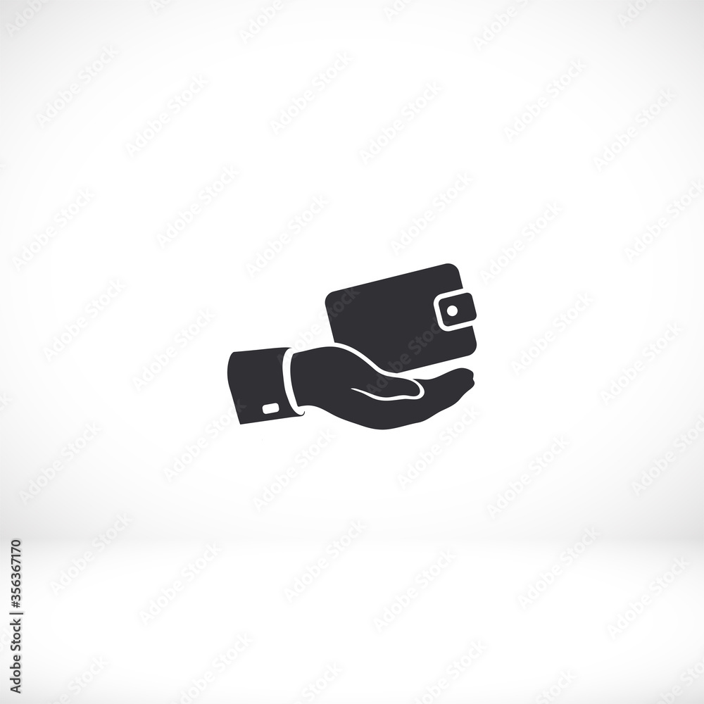 Outline wallet icon in hand isolated on background. Hand wallet app , hand wallet logo, user interface. Editable stroke. Vector illustration. Eps 10 Hand walle Outline wallet icon in hand isolated on background. Hand wallet app , hand wallet logo, user interface. Editable stroke. Vector illustration. Eps 10 Hand walle