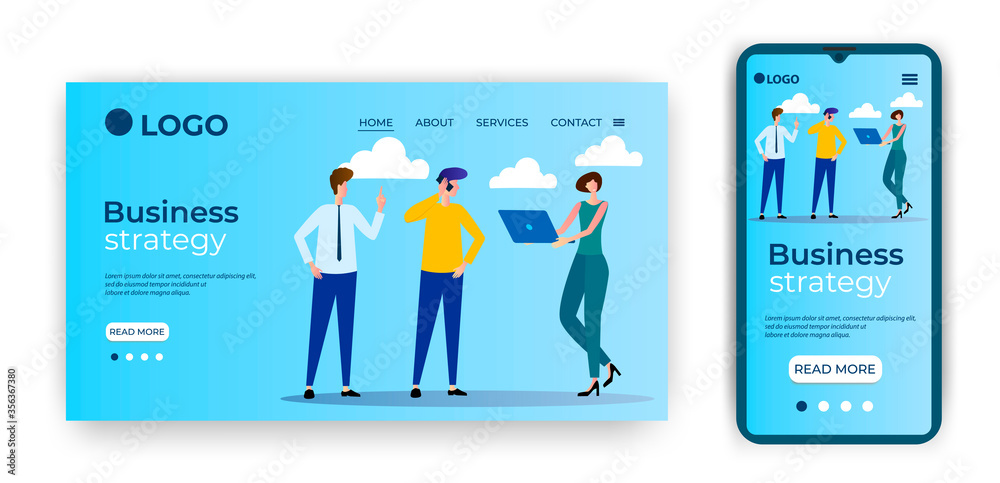 Business strategy.Template for the user interface of the website's home page.Landing page template.The adaptive design of the smartphone.vector illustration. Business strategy.Template for the user interface of the website's home page.Landing page template.The adaptive design of the smartphone.vector illustration.